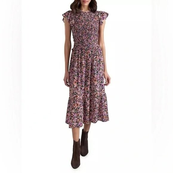 NEW Shoshanna Parker Floral Midi Dress in Purple $418 - Picture 1 of 13